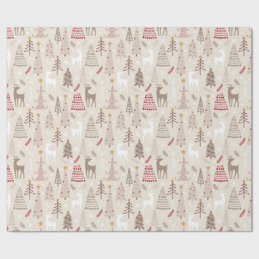 Modern Beige Tan Red Kerstfeestdag Cadeaupapier (Vlak)