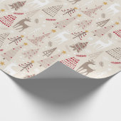 Modern Beige Tan Red Kerstfeestdag Cadeaupapier (Hoek)