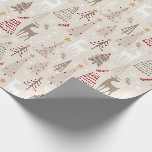 Modern Beige Tan Red Kerstfeestdag Cadeaupapier (Hoek)