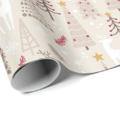 Modern Beige Tan Red Kerstfeestdag Cadeaupapier (Rol Hoek)