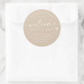 Modern Beige / Tan Wedding Welcome Hotel Bag Ronde Sticker (Tas)