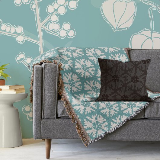 Modern Beige & Turquoise Geometric Snowflake Deken