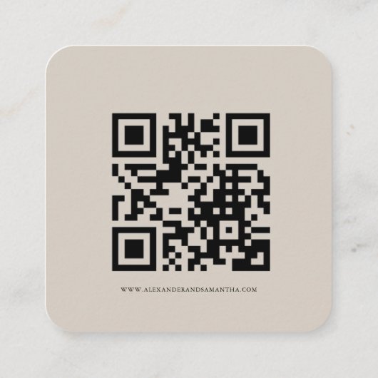Modern Beige Wedding Details Kaart met QR-code (Achterkant)