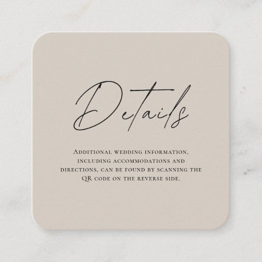 Modern Beige Wedding Details Kaart met QR-code (Voorkant)