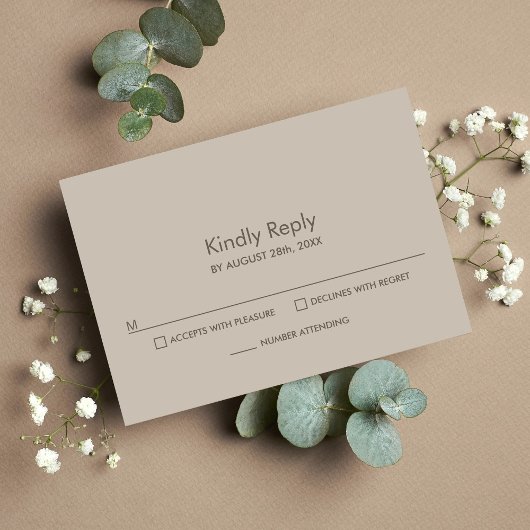 Modern Beige Wedding RSVP Response Kaart
