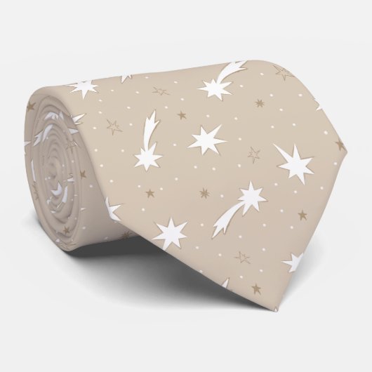 Modern Beige White Kerstster Pattern Stropdas (Opgerold)