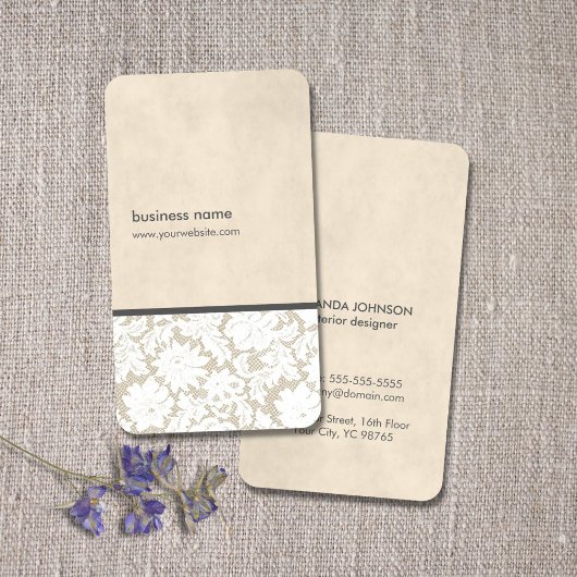 Modern Beige White Lace Pattern Interior Designer Visitekaartje