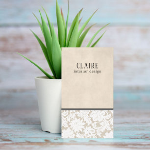 Modern Beige White Lace Pattern Interior Designer Visitekaartje