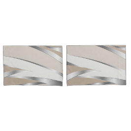 Modern beige, wit en zilver abstract kussensloop