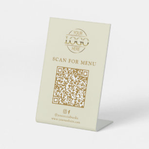 Modern Beige Zakelijk Logo Contactloos QR Code Men Reclamebord Met Voetstuk