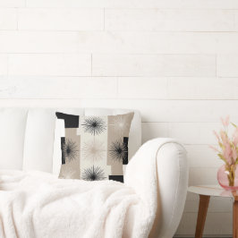 Modern beige, zwart-wit Starburst minimalistisch Kussen