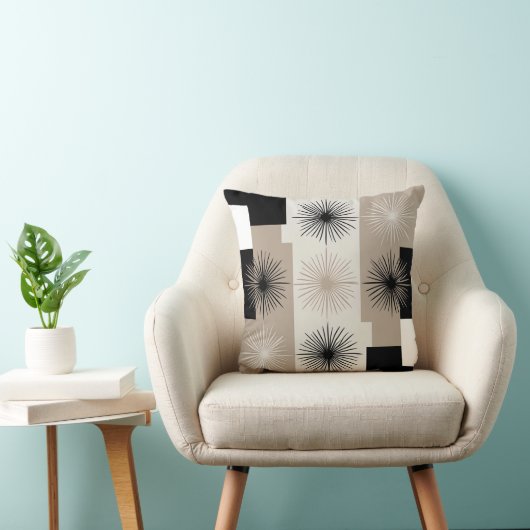 Modern beige, zwart-wit Starburst minimalistisch Kussen (Stoel)