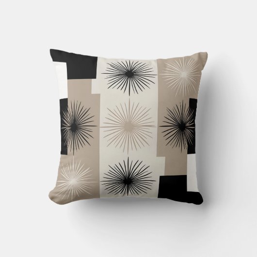 Modern beige, zwart-wit Starburst minimalistisch Kussen (Voorkant)