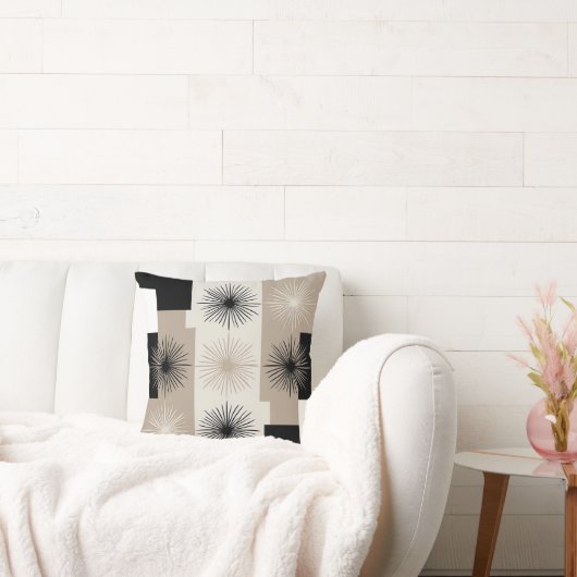 Modern Beige, Zwarte Witte Steruitbarsting Minimal Kussen (Bank)