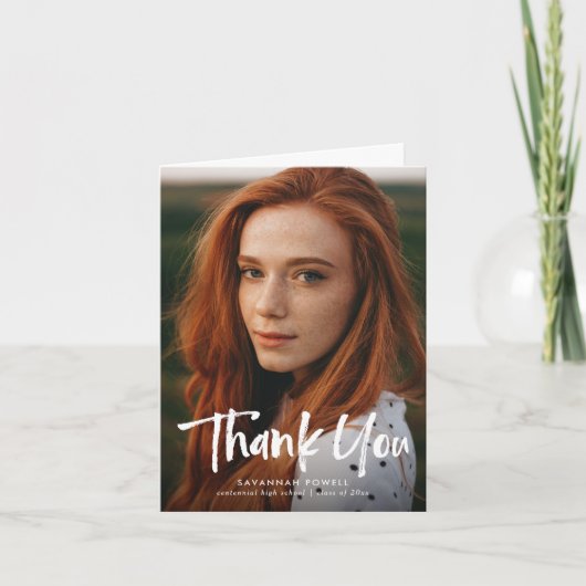 Modern belettering eenvoudig 3 foto Afstuderen gev Bedankkaart (Voorkant)