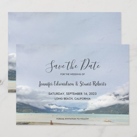 Modern berg zomer strand Save the Date kaart (Voorkant / Achterkant)