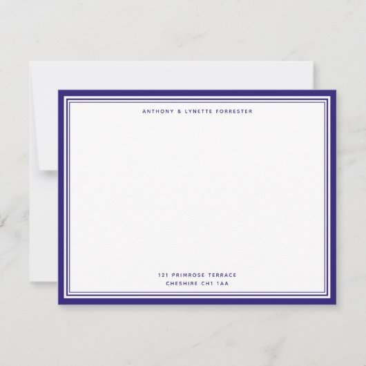 Modern Berry Blue Border Name & Address Note Card Notitiekaartje (Voorkant)