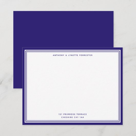 Modern Berry Blue Border Name & Address Note Card Notitiekaartje (Voorkant / Achterkant)