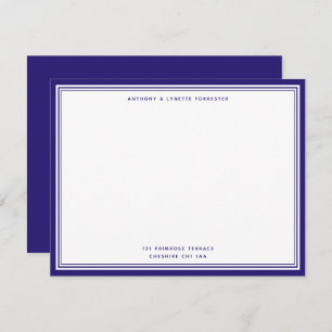 Modern Berry Blue Border Name & Address Note Card Notitiekaartje