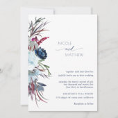 Modern Berry Burgundy en Blue Floral Wedding Kaart (Voorkant)