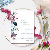 Modern Berry Burgundy en Blue Floral Wedding Kaart