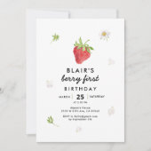 Modern Berry First Birthday Strawberry Theme Kaart (Voorkant)