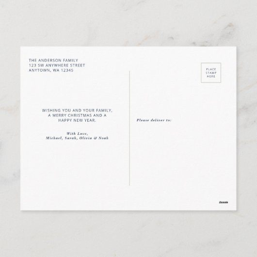 Modern Berry Greenery Blue Kerstfoto Feestdagenkaart (Achterkant)