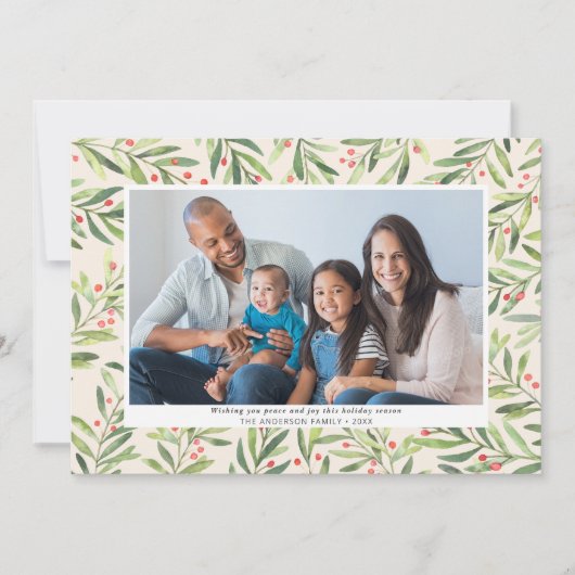 Modern Berry Greenery Cream-kerstfoto Feestdagenkaart (Voorkant)