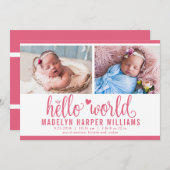 Modern Berry roze Hallo World Photo Collage Aankondiging (Voorkant / Achterkant)