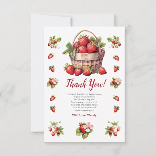 Modern Berry Sweet Baby shower Aardbeien Bedankkaart (Voorkant)