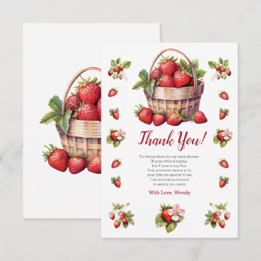 Modern Berry Sweet Baby shower Aardbeien Bedankkaart (Voorkant / Achterkant)