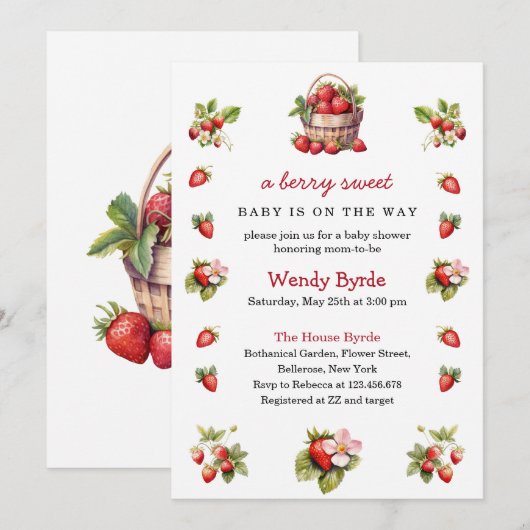 Modern Berry Sweet Baby shower Aardbeien Kaart (Voorkant / Achterkant)