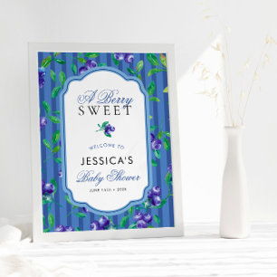 Modern Berry Sweet Blueberries Baby shower Welkom Poster