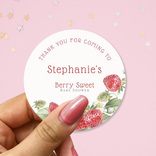 Modern Berry Sweet Dank u Baby shower Ronde Sticker