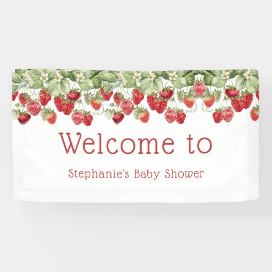 Modern Berry Sweet Strawberry Welcome Baby shower Spandoek (Horizontaal)