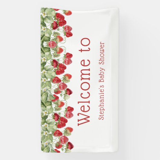 Modern Berry Sweet Strawberry Welcome Baby shower Spandoek (Verticaal)