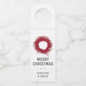 Modern Berry Wreath Merry kerstnaam Flessenhanger (Voorkant)