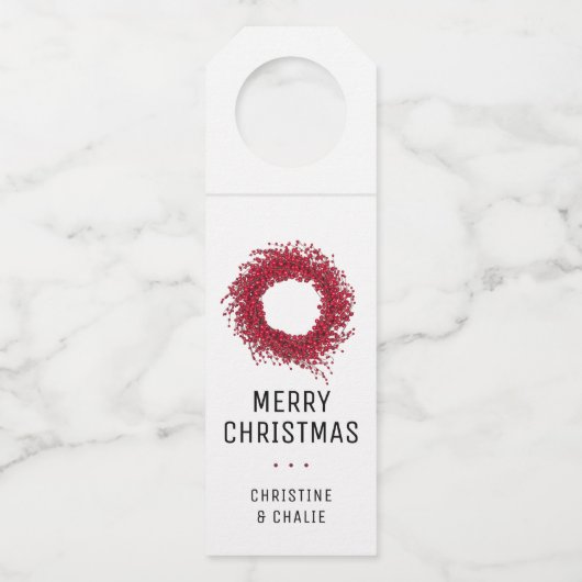 Modern Berry Wreath Merry kerstnaam Flessenhanger (Voorkant)