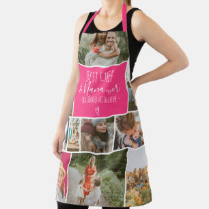 Modern Best chef oma foto collage grid roze Schort