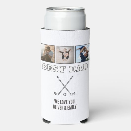 Modern Best Dad 3 Photo Collage Keepsake Golf Seltzer Blikjeskoeler (Seltzer Achterkant)
