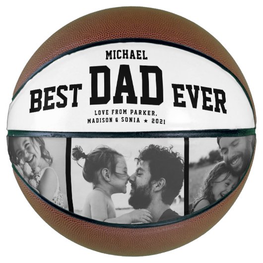 Modern BEST DAD EVER Cool Trendy Photo Collage Basketbal (Voorkant)