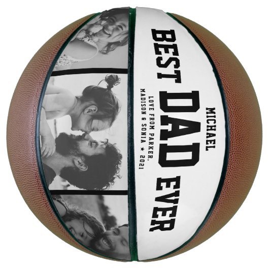 Modern BEST DAD EVER Cool Trendy Photo Collage Basketbal (Verticaal)