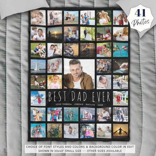 Modern BEST DAD EVER Photo Collage Black Fleece Deken