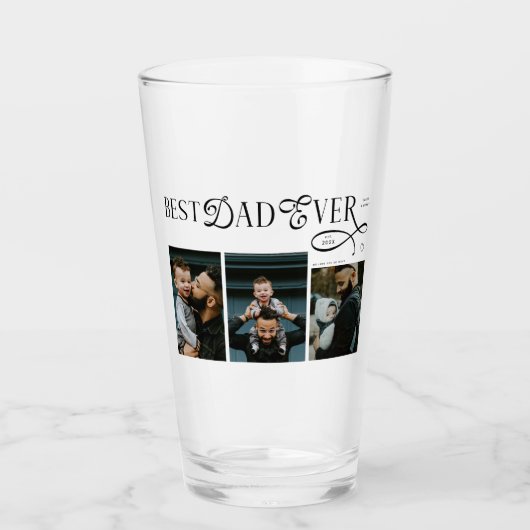 Modern Best Dad Ever Photo Heart Fathers Day Gifts Glas (Voorkant)