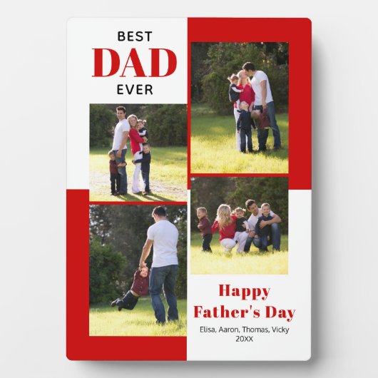 Modern Best Dad Ever vier foto's rode Vaderdag Fotoplaat (voorkant)
