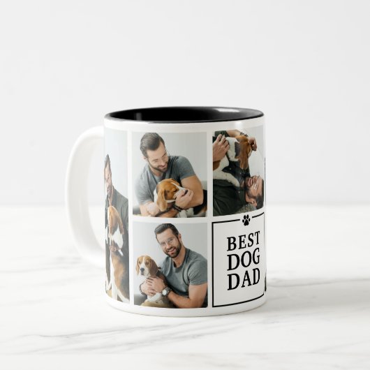 Modern Best Dog Dad 7-Photo Collage Tweekleurige Koffiemok (Voorkant links)