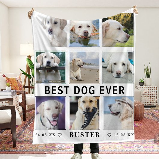Modern Best Dog Ever Photo Collage Memorial Fleece Deken