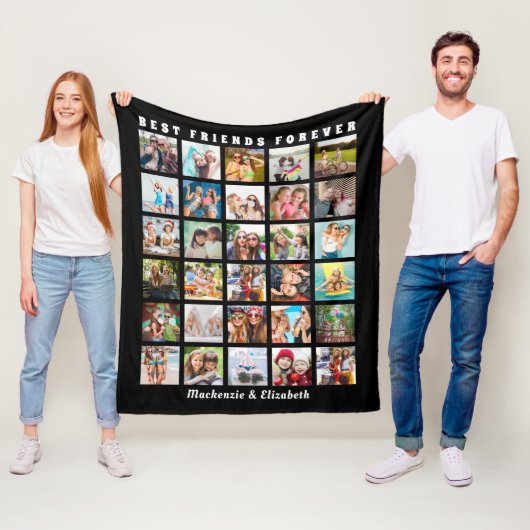 Modern Best Friends 30 Photo Collage Black Fleece Deken (In situ)