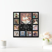 Modern Best Friends Forever 11 Photo Collage Black Vierkante Klok (Huis)