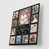Modern Best Friends Forever 11 Photo Collage Black Vierkante Klok (Hoek)